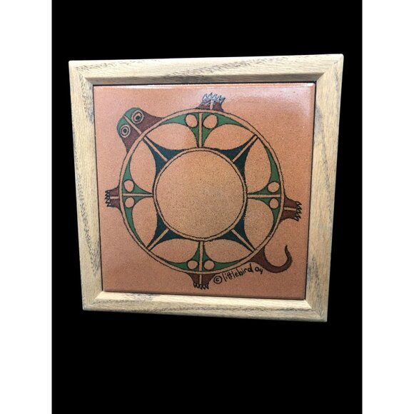 Native American Ceramic Tile Trivet With Wooden Frame By Littlebird - Picture 3 of 7